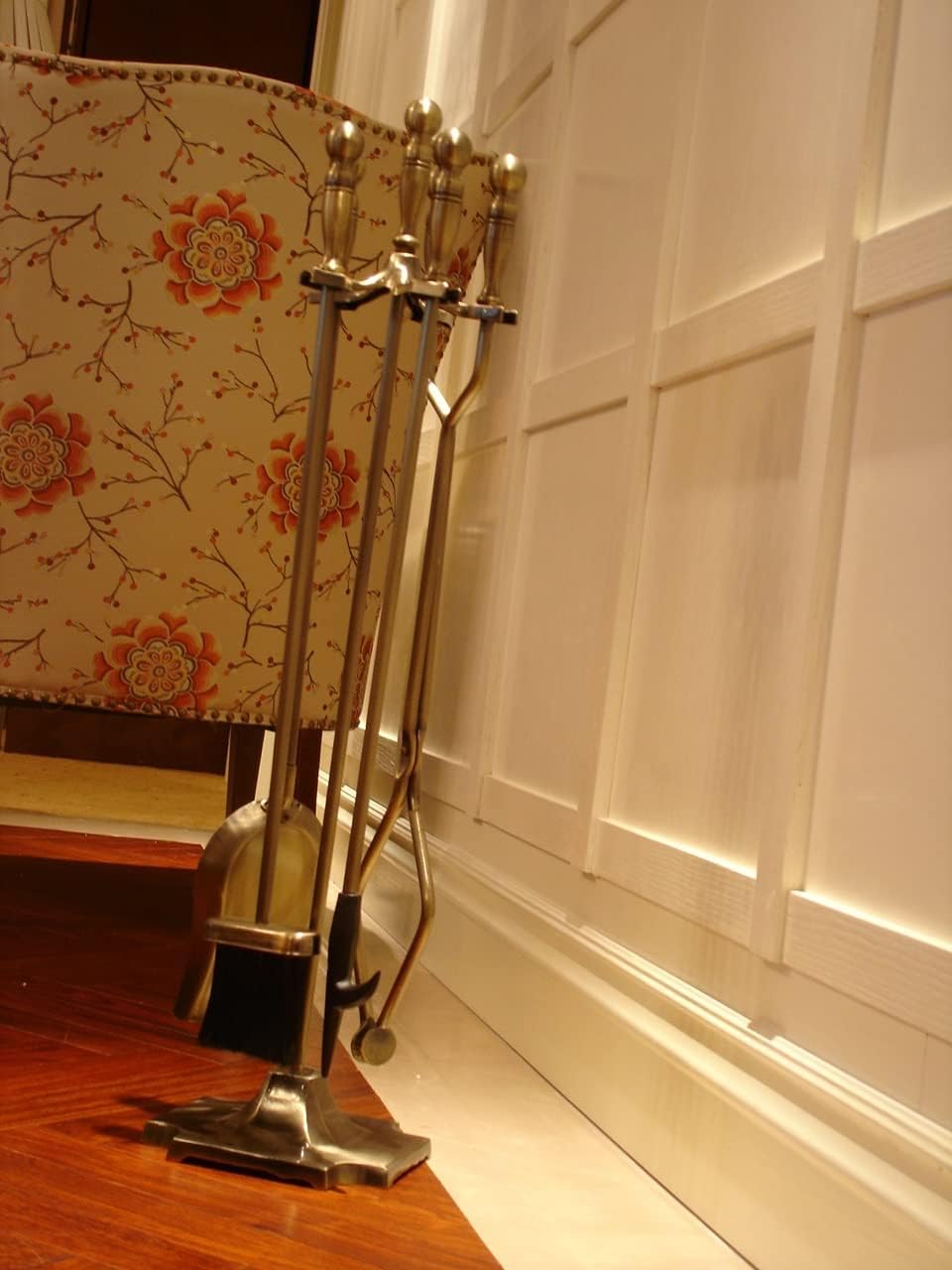 Fireplace Tool Set Golden Fireplace Tool Set, 5 PCS Antique Style Chimney Firepit Tool Set, Indoor Outdoor Utility Heavy Duty Fireplace Tool Kit, Hearth Tool Set