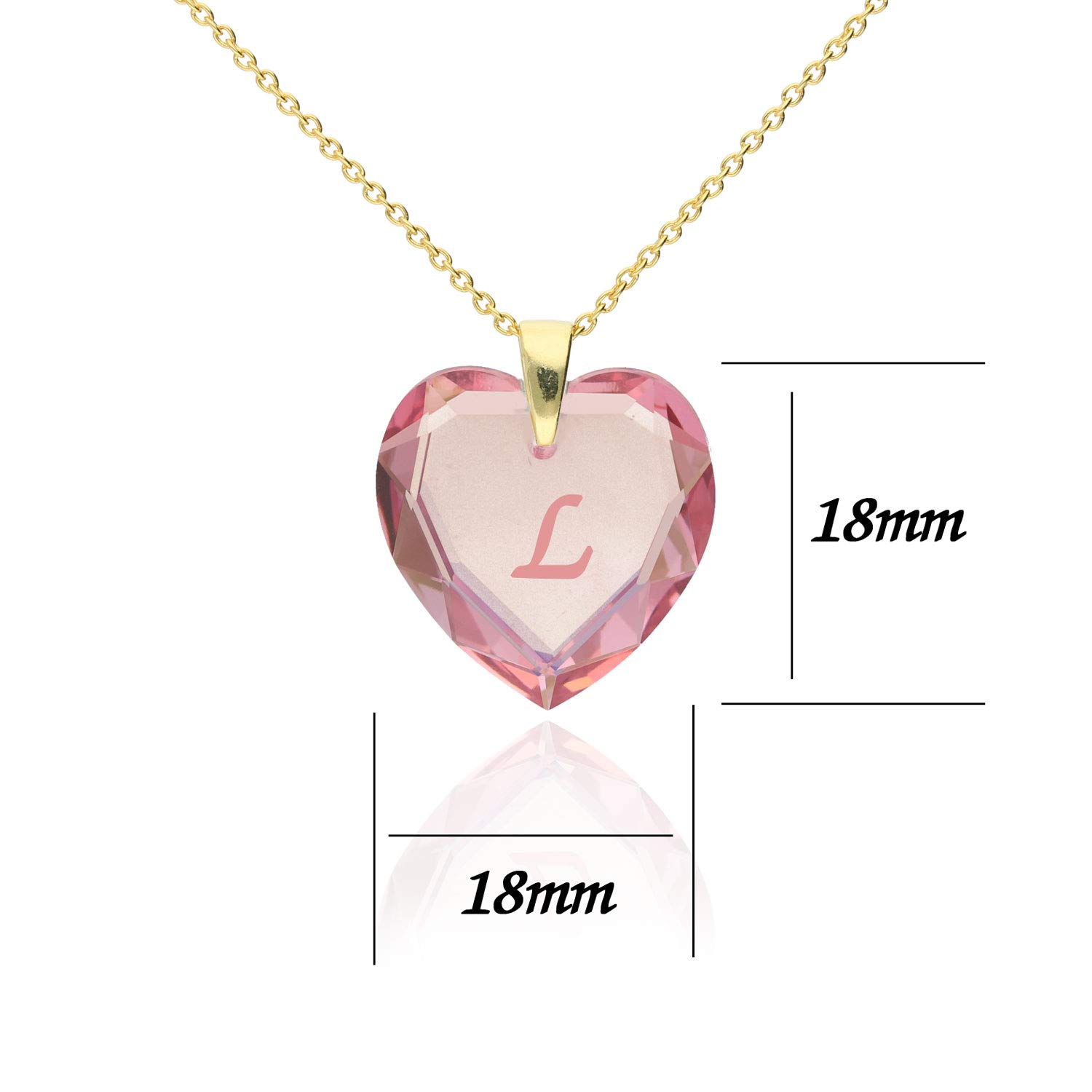 Collana da donna in argento 925 placcato oro con Swarovski Elements, ciondolo a forma di cuore Rosé AB e lettera A - Z