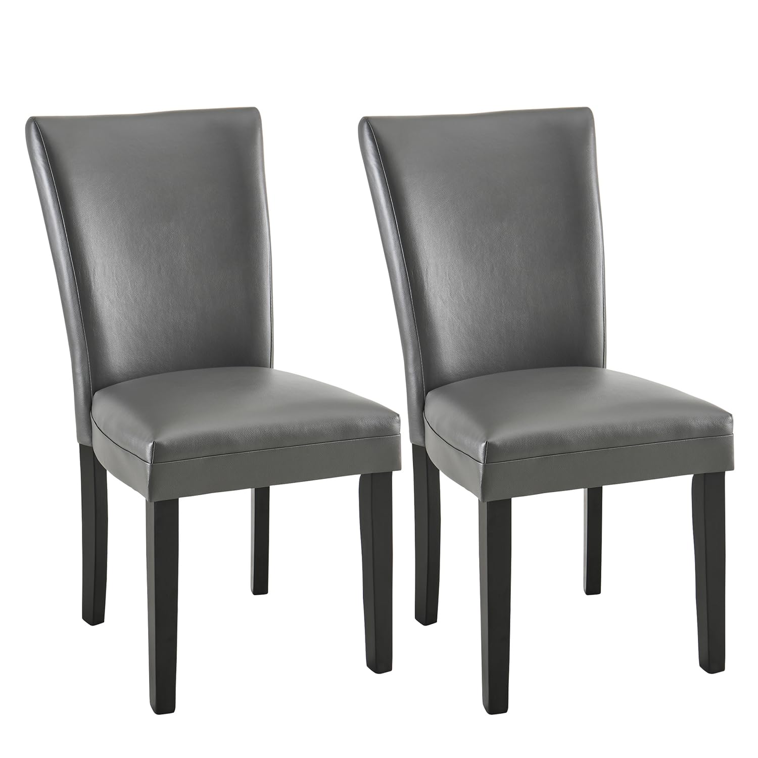 Set of 4 Gray Dining Chairs, Modern Upholstered Parsons Chairs with Wooden Legs and Leather Finish, Ideal for Kitchen, Dining Room & dark grey 