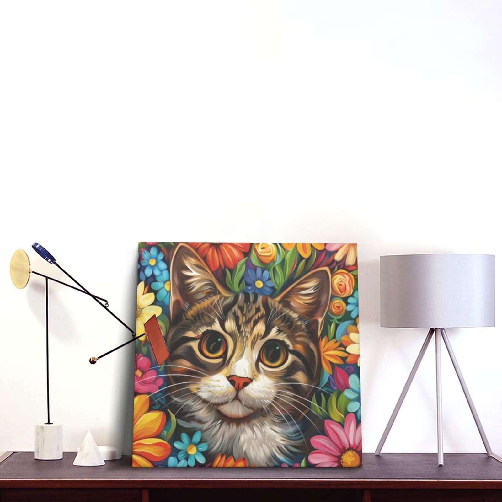 Malen nach Zahlen für Erwachsene, Blume, Katze, Malen nach Zahlen für Anfänger, Acryl-Peinture a Numero mit 6 Pinseln, DIY-Ölgemälde, Kunsthandwerk für Wanddekoration – (65 x 65 cm, rahmenlos) MK196