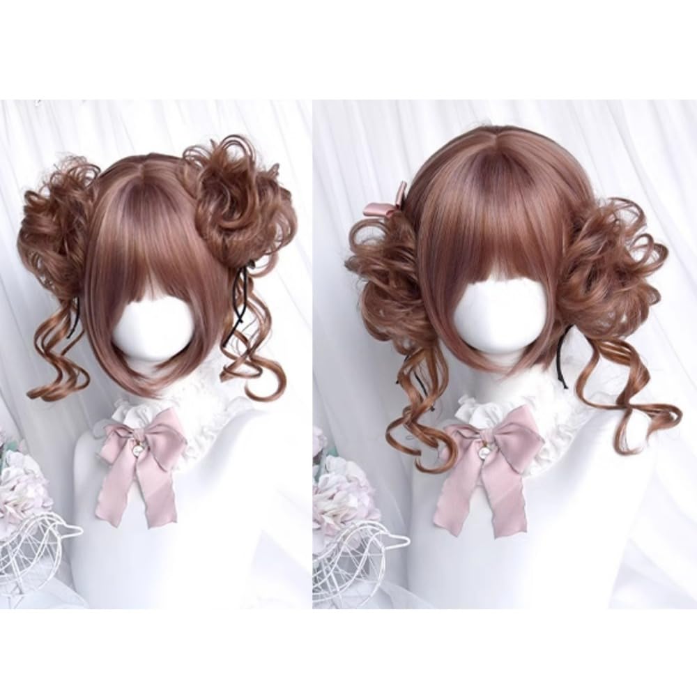 Perruque De Cosplay Courte Bob Lolita Pour Femmes Avec 2 Boucles À Pince Amovibles Petits Pains Cheveux Synthétiques Résistants À La Chaleur Pour La Fête D'halloween