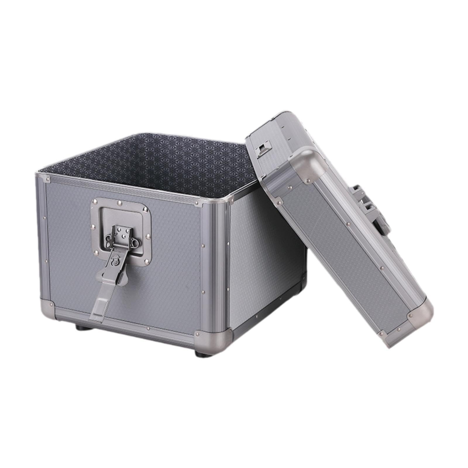 Scatola Porta Dischi Vinile Custodia Organizer Cassettina Archiviazione Portatile Alluminio Durevole con Blocco per Musica Collezionisti Ada, Grigio L
