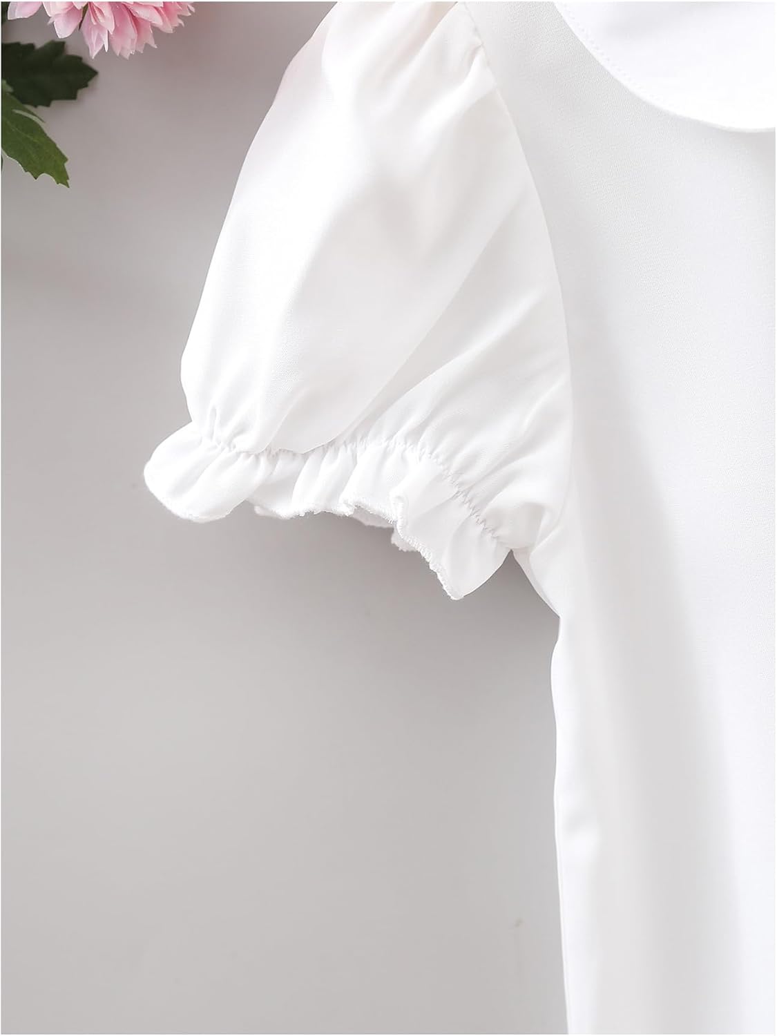 Girl's Doll Collar Button Down Blouse Short Puff Sleeve Blouses Shirts Cute Tops - Image 2