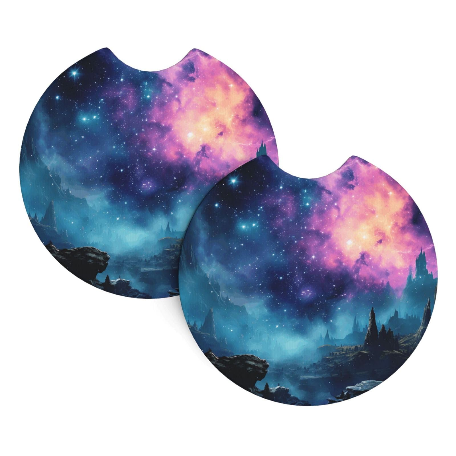 2PCS Car Coaster for Cup Holders Universal Auto Cup Mat Cool Star River Cup Coaster Pad 2.7" Waterproof Neoprene Non-Slip Cup Holder Coasters Car Interior Accessories for Women Men