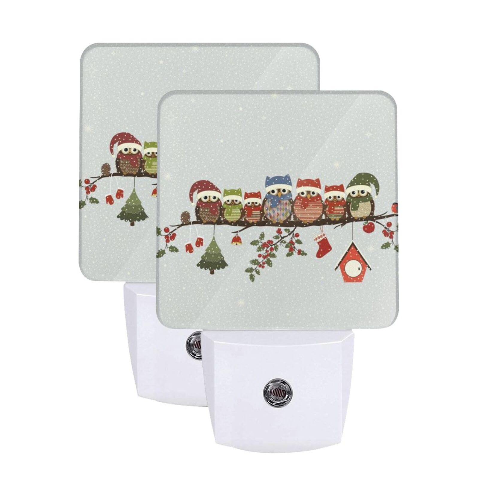 AUGUSTRUSH Smart Sensor Night Light 2-Pack for UK, Auto Dusk to Dawn LED Plug-in Lamp with Energy-Saving Mode, Safe, Cute Christmas Owls Auto-Sensing Night Light for Nursery Stairs Bathroom Kitchen