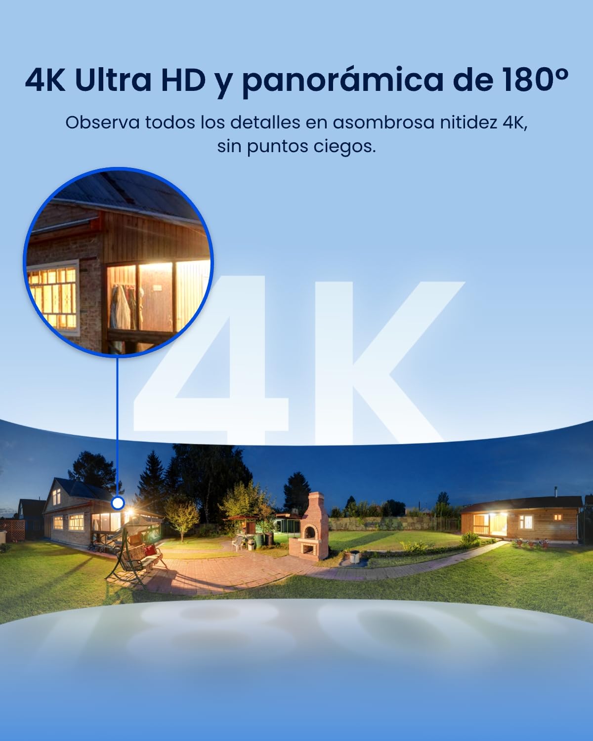 Reolink Camara Vigilancia WiFi Exterior 4K 180°, Elite Floodlight WiFi | Luz Regulable (3000K~6500K), Búsqueda Local de Vídeo IA, Vista Panorámica 180°, Detección IA, Sensor de Movimiento