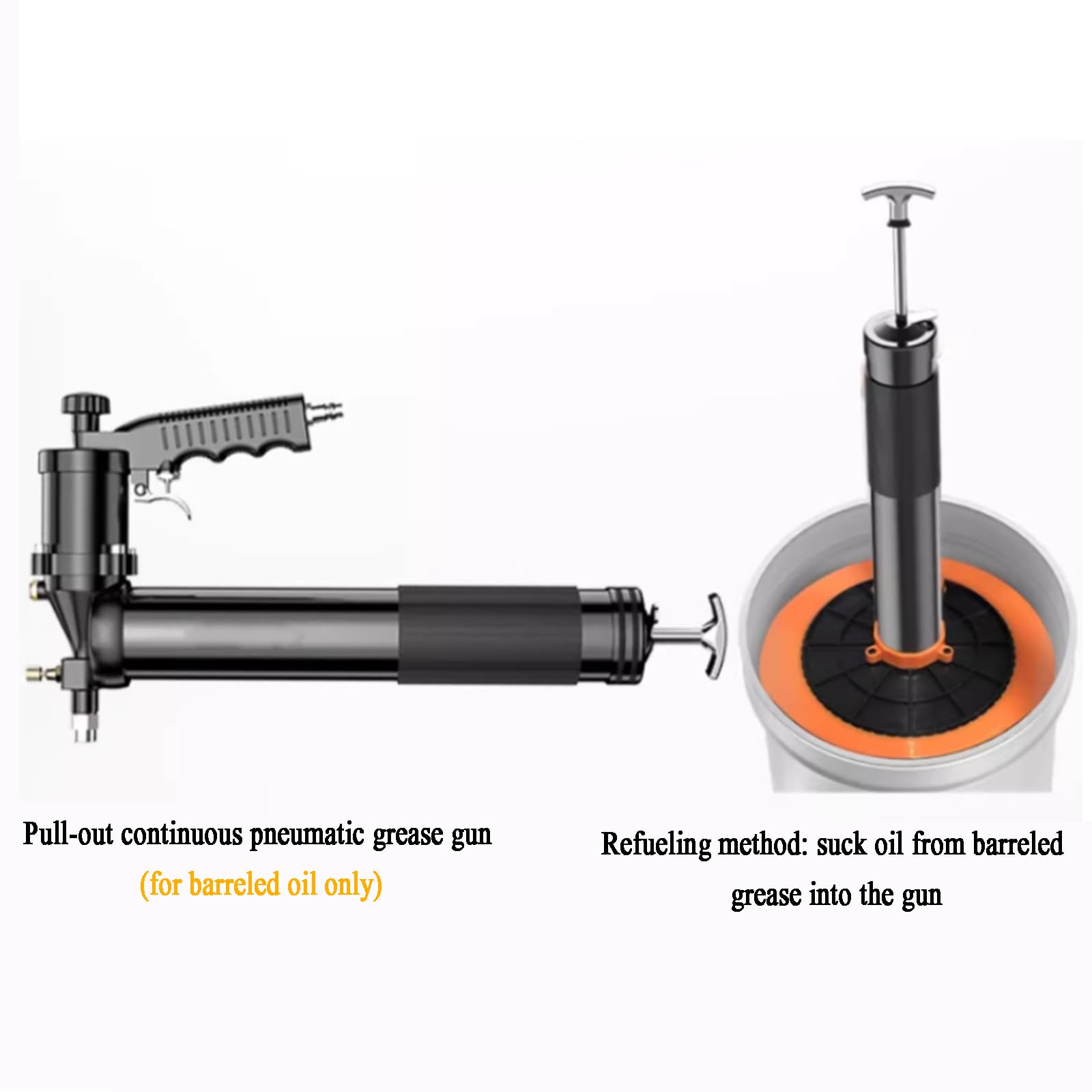 Kit De Pistola De Engrase Neumática para Trabajo Pesado De 12000 PSI, Disparo Continuo Extraíble, con Manguera/Tubo Duro/Boquilla Puntiaguda/Boquilla Plana Y 9 M De Tubo (con Conector)