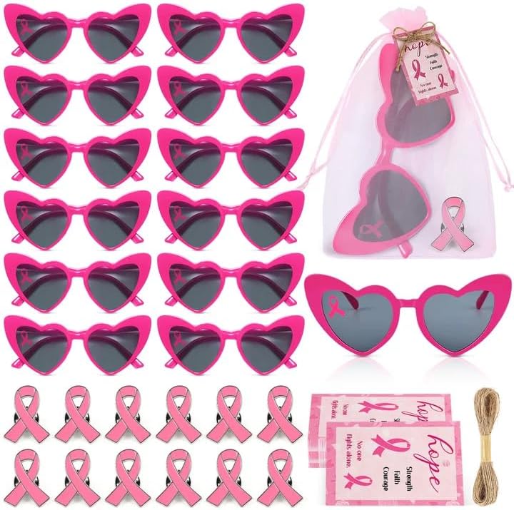 Breast Cancer Awareness Accessories Pink Ribbon Sunglasses Pin Card and Bag Breast Cancer Awareness Survivor Gift 12 Breast Cancer Awareness