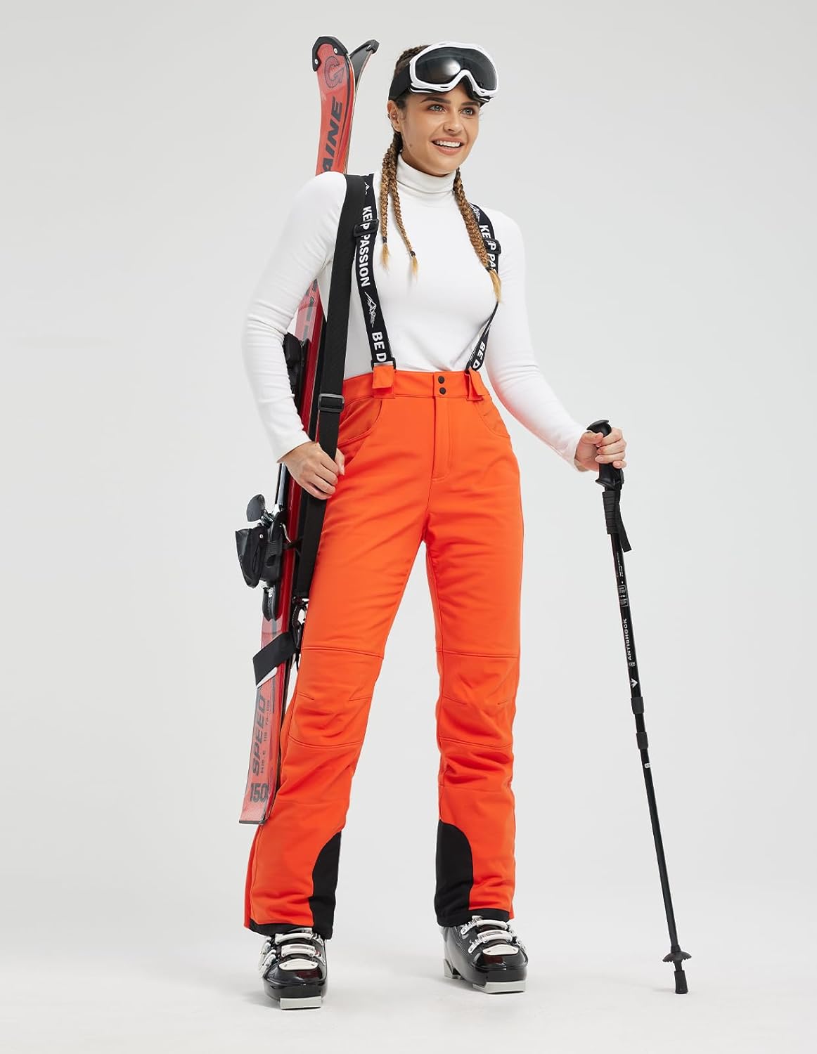 fit space Women's Insulated Warm Ski Snow Pants Waterproof 15,000mm Removable Suspenders Winter Hiking Snowboard Fleece Lined - Image 2