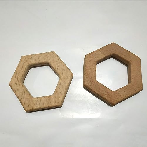 2pcs Baby Teether Handmade Beech Wooden Hexagon Teether Infant Teething Toys DIY Crafts Pendant Chewable Pacifier Chain Accessories (Hexagon 2pcs)