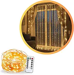 Cortina de LED 3x3m 300 Leds Pisca Pisca Fio de Fada Decoração de Natal Ano Novo Casamento Festas e Eventos Especiais Controle Remoto 8 Modos Fio de Cobre Quarto Varandas Janela Conector USB Bivolt