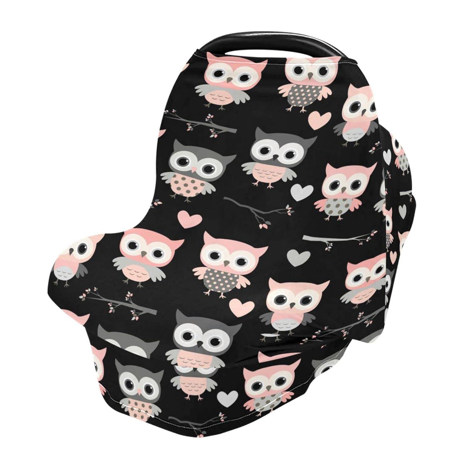 Nursing Cover Breastfeeding Scarf Pink and Grey Owls for