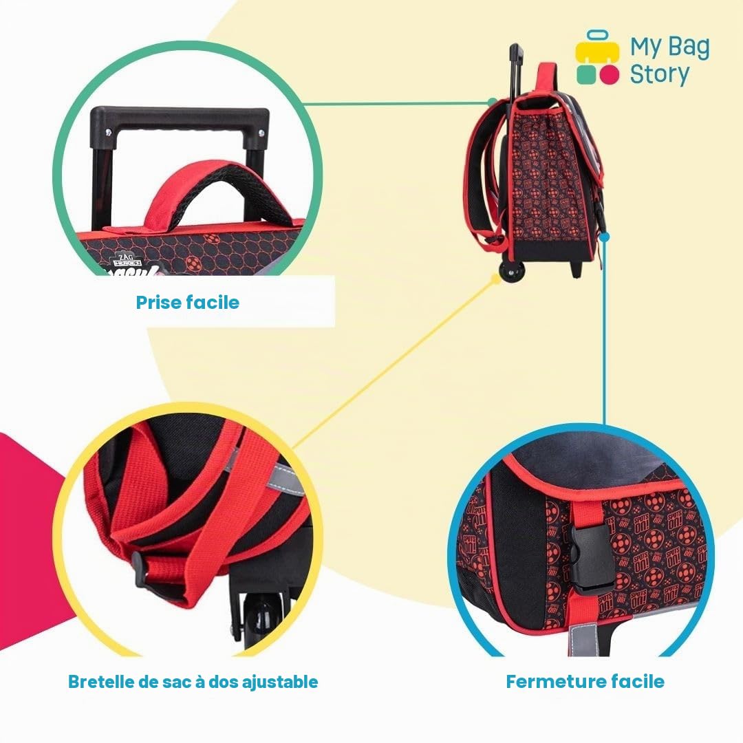mybagstory - Miraculous - Cartable à roulettes Fille 41x35x15 cm