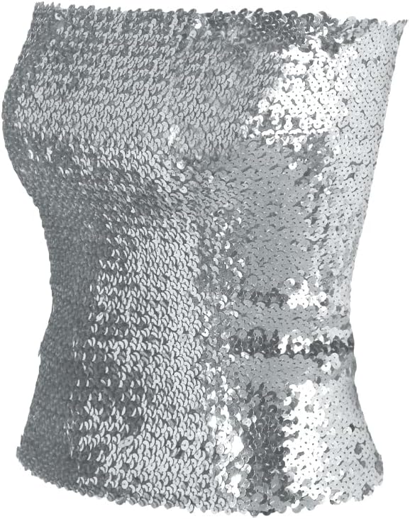Women Sequin Tube Top Strapless Belly Dance Crop Top Slim Fit Bandeau Top Sparkly Sleeveless Party Clubwear - Image 4