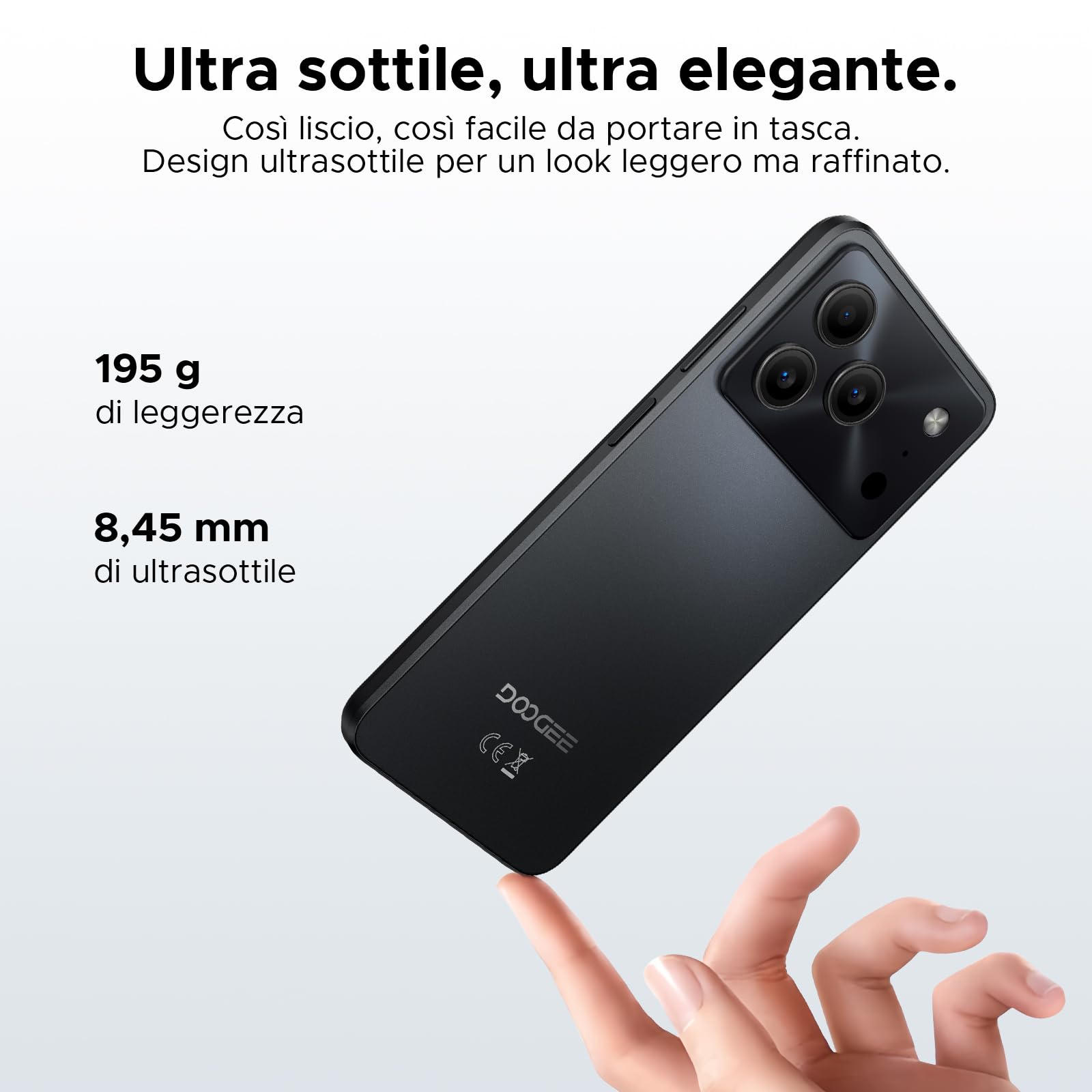 DOOGEE Note 56 Smartphone Android 16, 6150 mAh, 8.45 mm Ultrasottile, 6.56" HD + 90 Hz IPS, 24 GB + 64 GB/2 TB TF, 4G Telefono Cellular offerta Smartphone, Dual SIM/Octa Core/OTG/Face ID/GPS, Nero