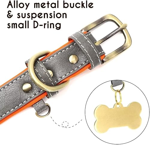 Miniatura 4 de Beirui Collar de perro de cuero acolchado suave personalizado, collares de perro resistentes con herrajes de metal duraderos, elegante collar de