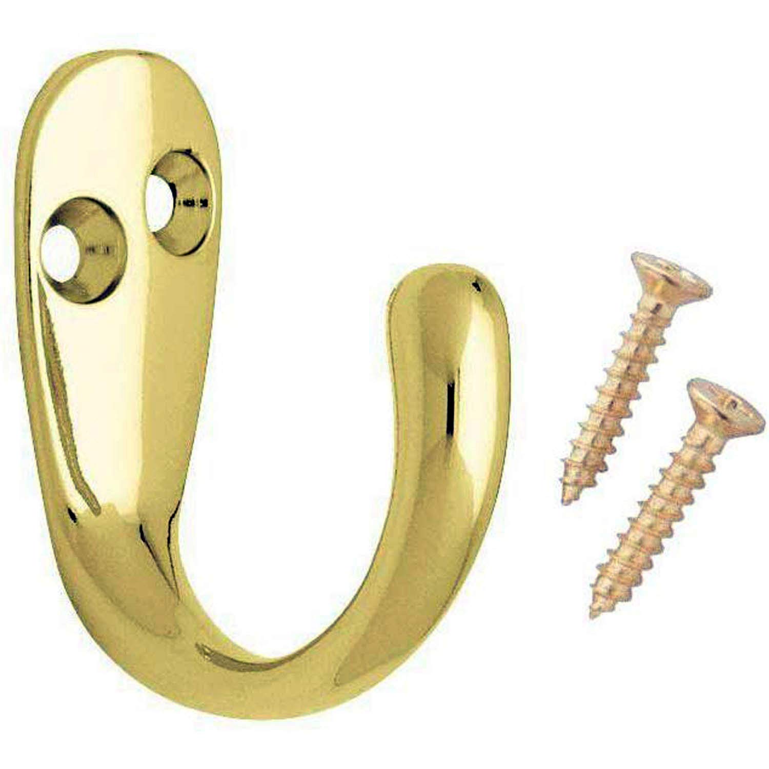 Fort Fasteners Single Hook Brass Plated Robe Hooks Single Brass Plated Pack Of 4