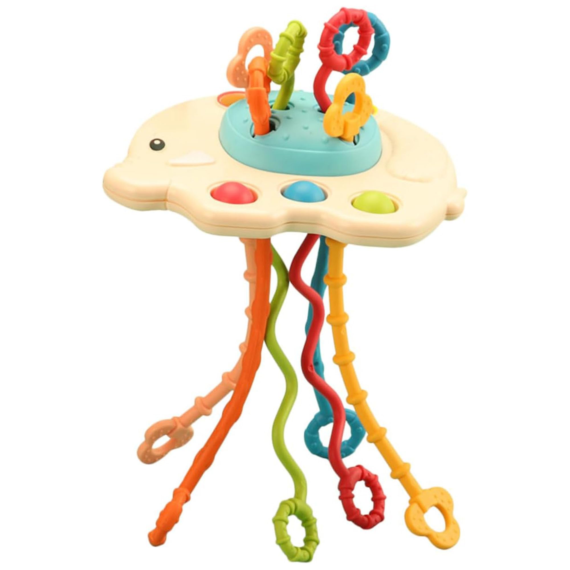 Pull String Toy for Babies 6+ Months Teething Strings Sensory Montessori Toys Baby Girl,Travel Toy for 6+Months Boy Food Grade Silicone Fine Motor Skills Toy for Toddlers, Multicolor