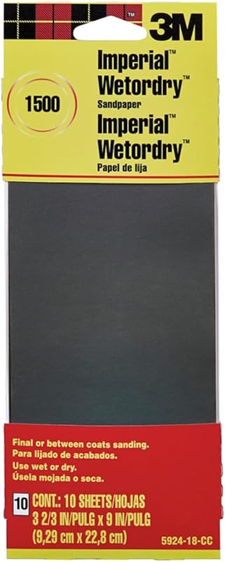 3m 5924-18-Cc Papel de lija de grano 1500 Imperial Wetordry de 3-2/3" x 9", 10 unidades