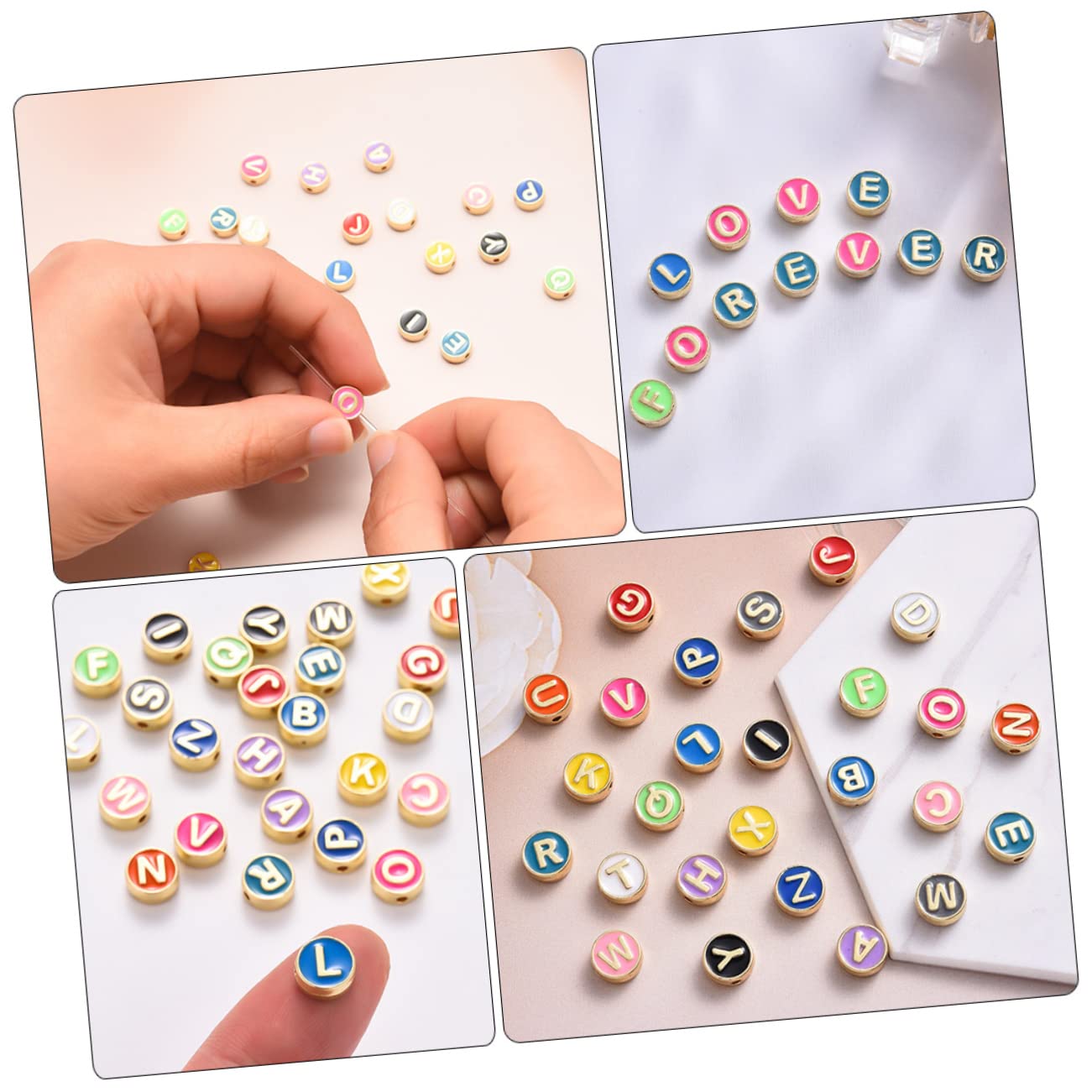 SEWACC 104piezas Coloridos Beads De Letras Del Alfabeto Para Accesorios De Joyas Aleación Sueltos y Creativos Para Pulseras y Collares
