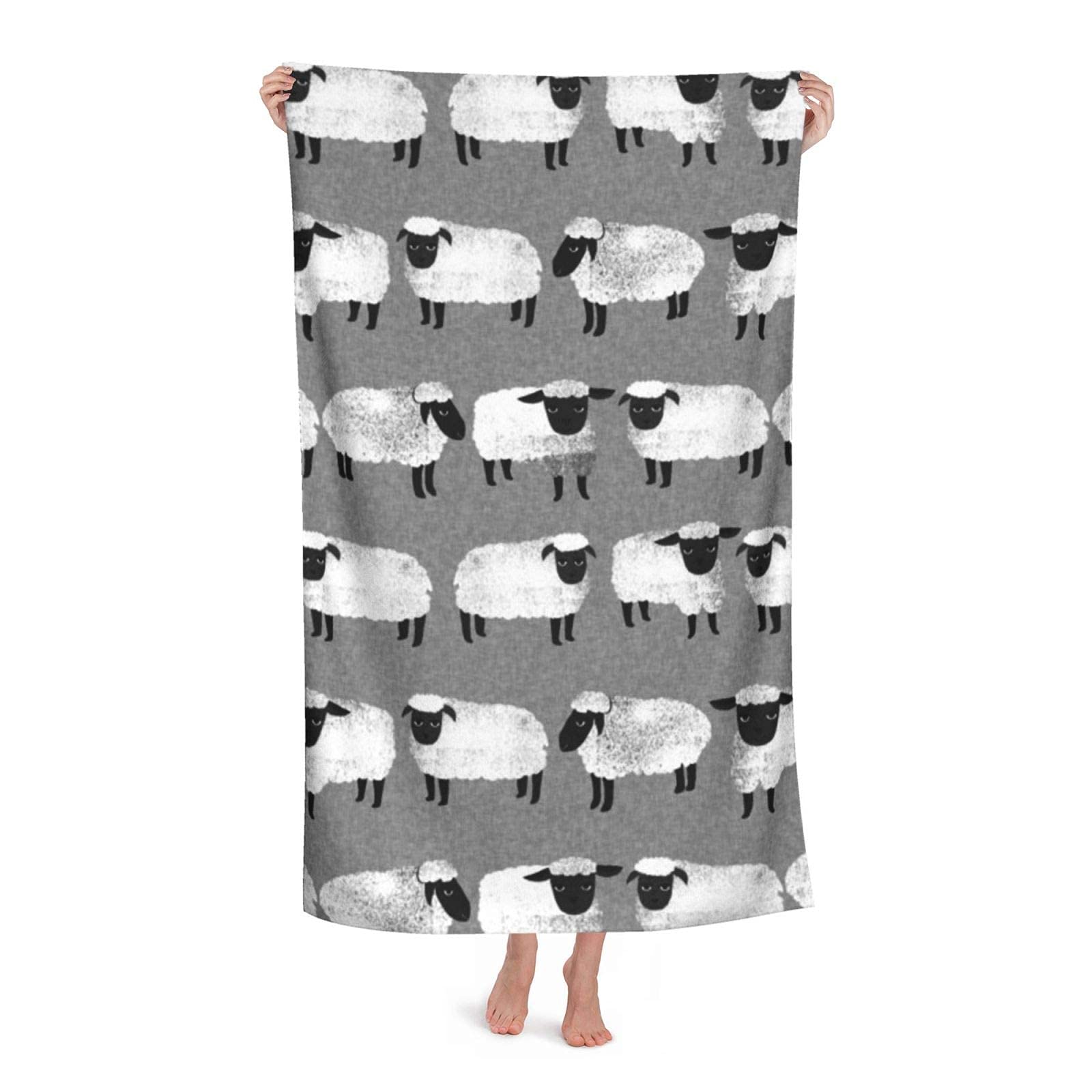 Dljiyzx As Picture Bath Towel Sheep Kids Grey Gender Neutral Farm Animals Soft Bath Towel Highly Absorbent Towels Oversized Beach Towel 80X130cm