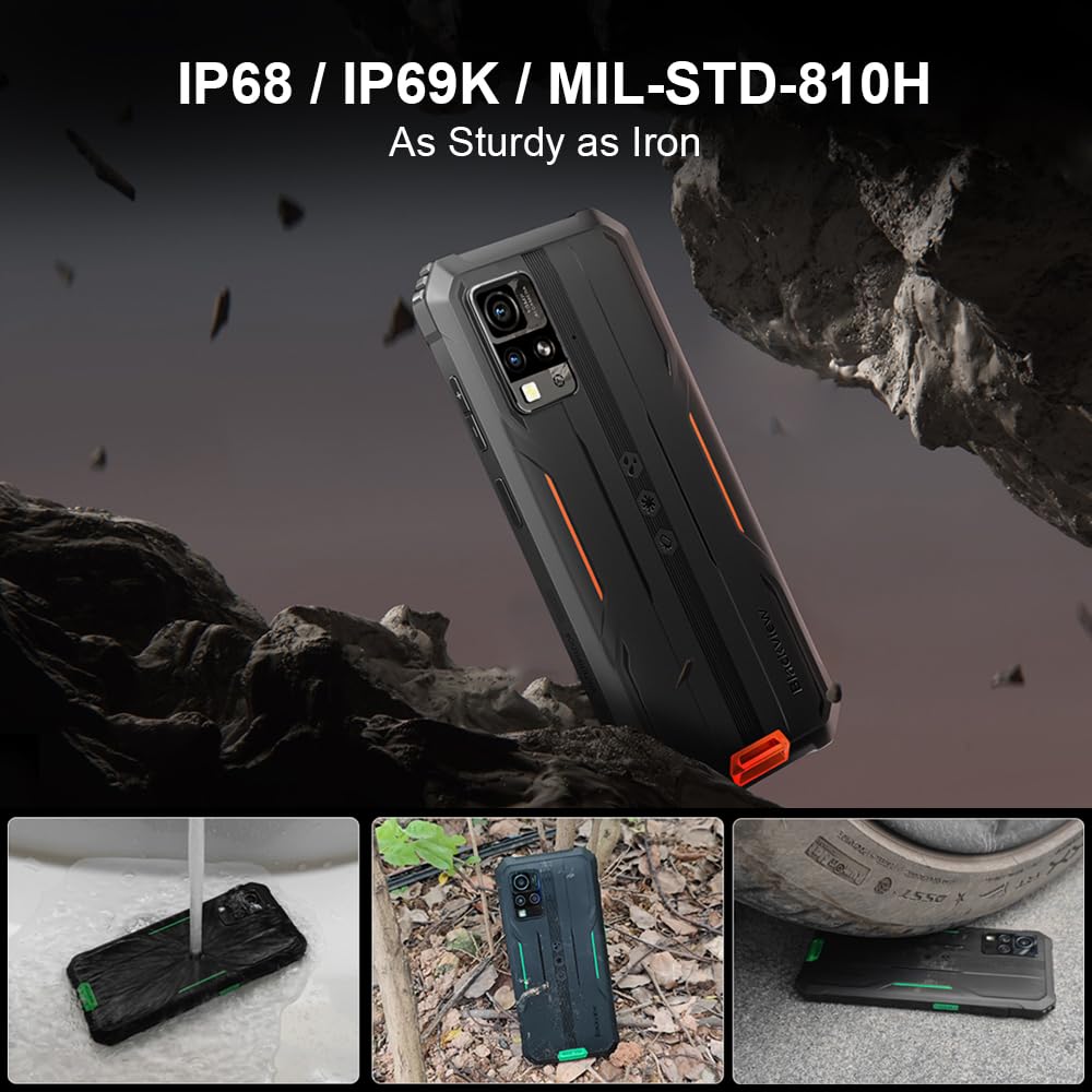 Blackview BV4800 Pro Móvil Irrompible, 12GB RAM + 128GB ROM/TF 1TB, 5180mAh | Pantalla 6.56" HD+ 60Hz, Cámara 16MP, Móvil Rugerizado IP68/IP69K, Dual SIM 4G, WiFi 5, GPS, NFC, OTG, Negro