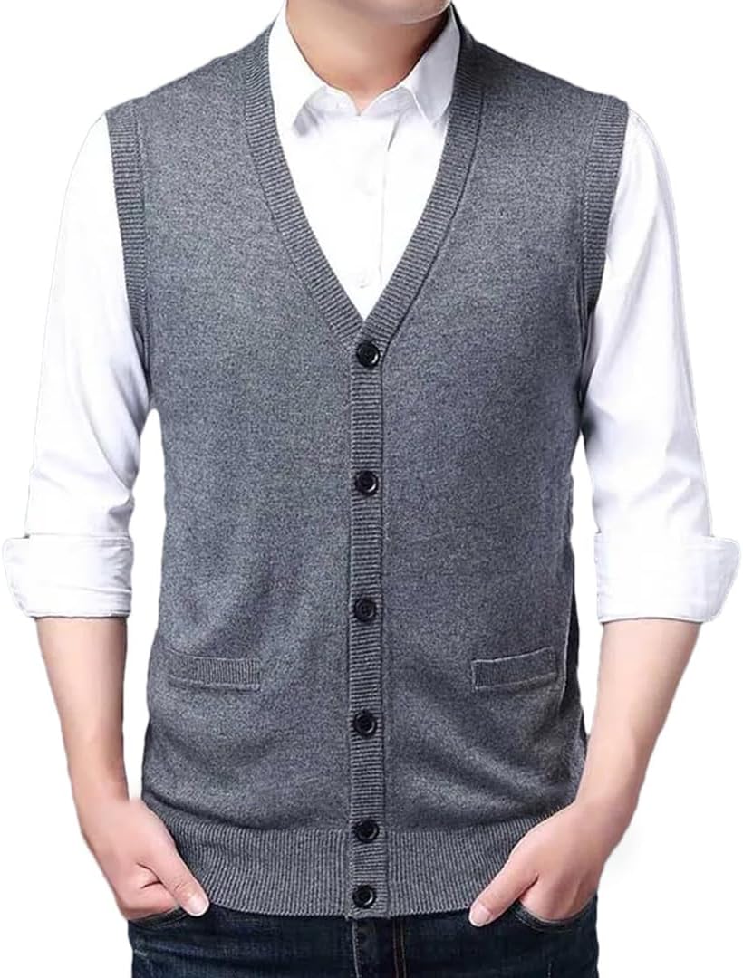 Men's V-Neck Knit Vest Casual Woolen Sweater Sleeveless Korean Style Layering Top for Fall and Winter