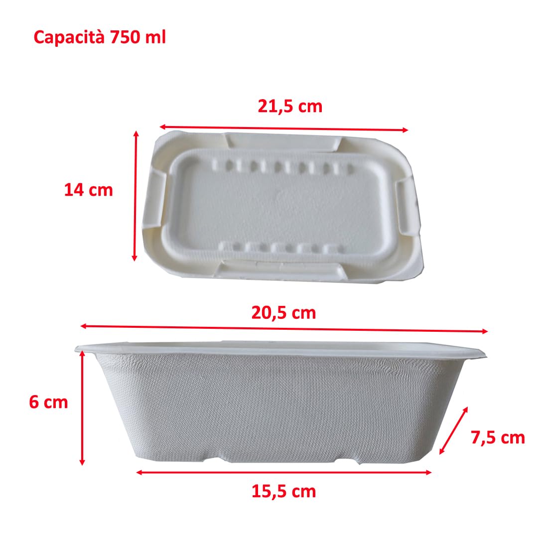 Vaschette in cellulosa 750-1000 ml con coperchio compostabili 100% take away bio 50 pz
