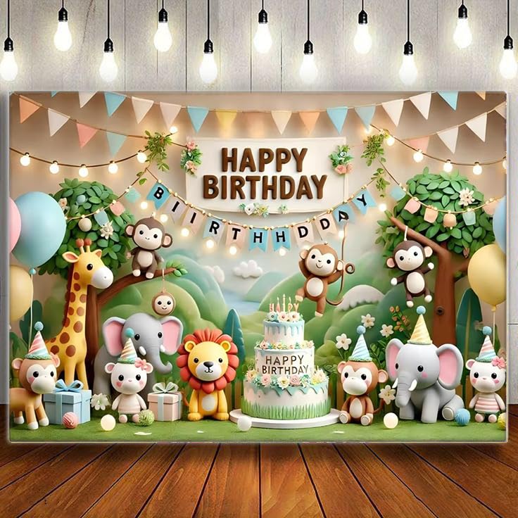 Image of Happy Birthday Backdrop Banner, Colorful Birthdays Banner Backdrop Background for Kids Birthdays Party Indoor Outdoor Decorations (5x3.6ft)