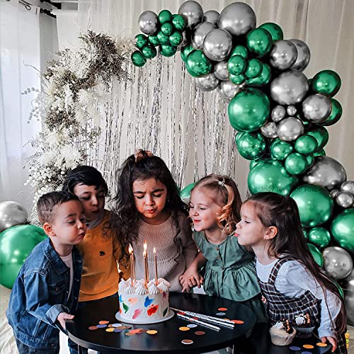 Image of Just Party 25Pcs Silver & 25Pcs Green Metallic Chrome Balloons with Shiny Surface For Birthdays /Anniversary /Engagement /Baby Shower /bachelorette Party Decorations (Pack of 50)
