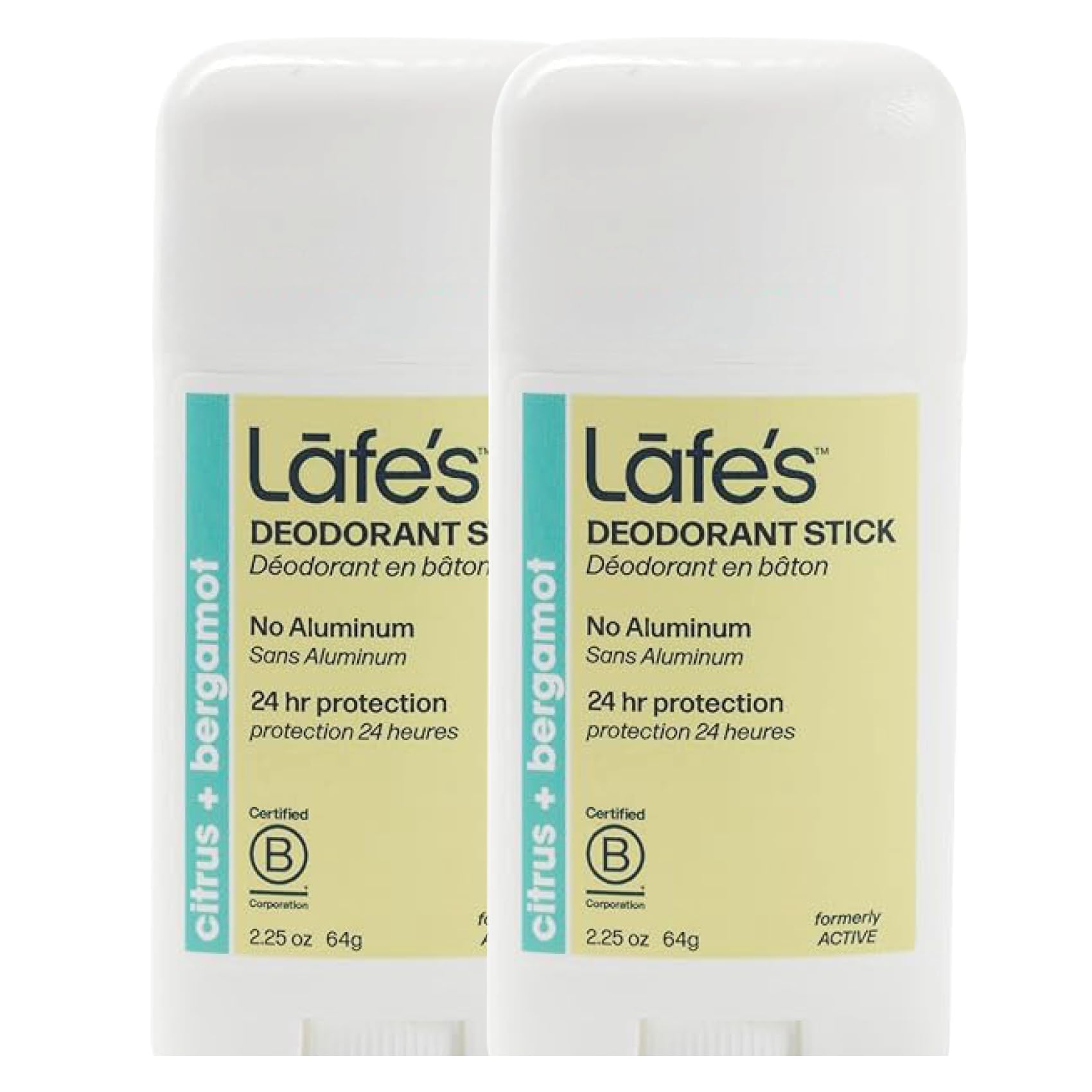 Lafe's Natural Deodorant | 2.25oz Aluminum Free Natural Deodorant Stick for Women & Men | Paraben & Baking Soda Free with 24-Hour Protection (Citrus & Bergamot) (2.25 Ounce (Pack of 2))
