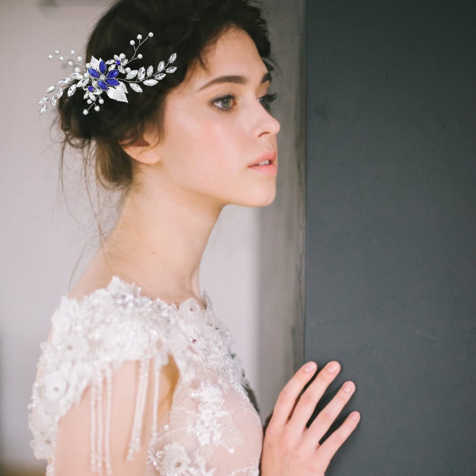 Blue Crystal Bridal Headband Handmade Wedding Hair Piece for Brides and Bridesma Bridal Hair Piece, Blue Headband for Bride Bridesmaid  main image 4