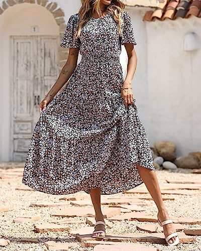 Image of PRETTYGARDEN Women's Casual Smocked Boho Floral A-Line Maxi Dress 2026