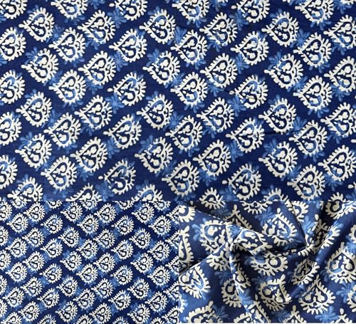 Indian Hand Block Print 60/60 Indigo Blue 100% Cotton Fabric by The Yard, Lightweight Floral Quilting & Sewing Fabric for Dressmaking, Upholstery & DIY Craft (TS-112 Indigo Blue, 1 Yard Pre Cut)