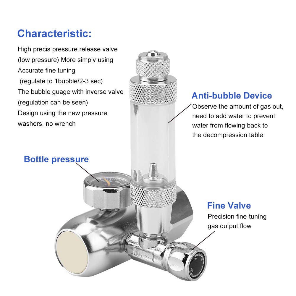 Regulador de presión de CO2 para acuario Regulador Válvula solenoide Medidor de dióxido de carbono Medidor de presión de CO2 Reductor de presión Contador de burbujas para plantado Pecera(Plata)