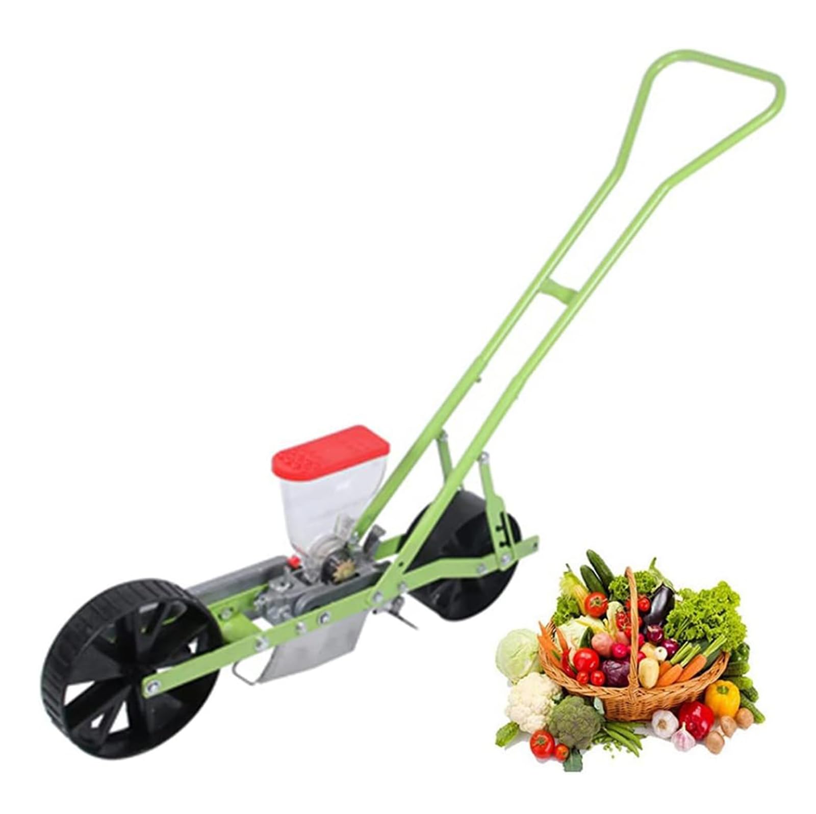 Garden Seeder, Manual Vegetable Planter for Corn and Beans, Adjustable Plant Spacing, Easy Seed Sowing Tool - 2 Row Hand Push Design