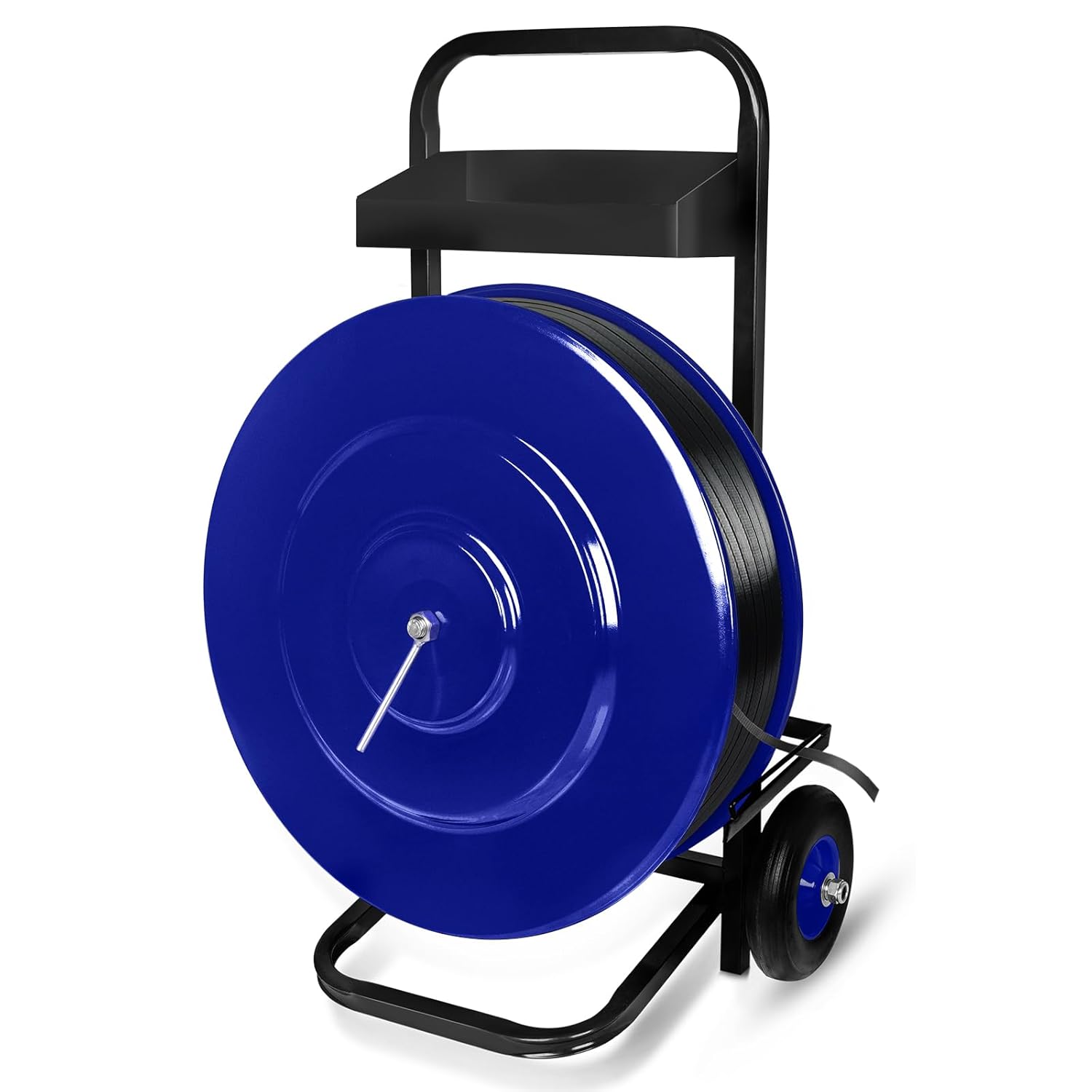 SOKO Heavy Duty Banding Strapping Cart & Dispenser for Polypropylene (PP) Plastic & Steel Fiber Strapping Coil - Accepts Core 8'' or 16'' - Freestanding, Blue