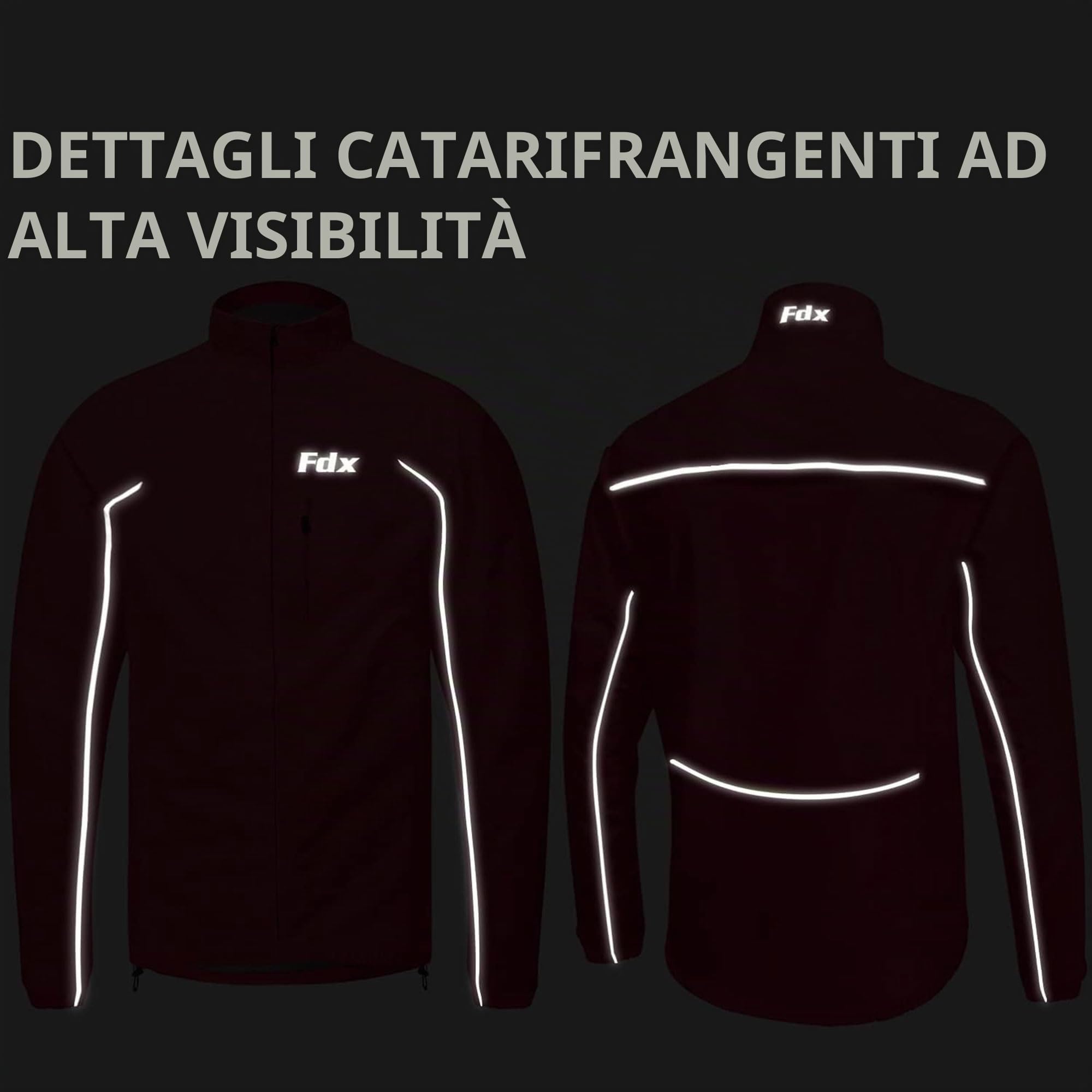 FDX Giacca ciclismo uomo impermeabile, leggera e traspirante – top riflettente ad alta visibilità con maniche lunghe – antivento con sacchetto ripiegabile per corsa e MTB