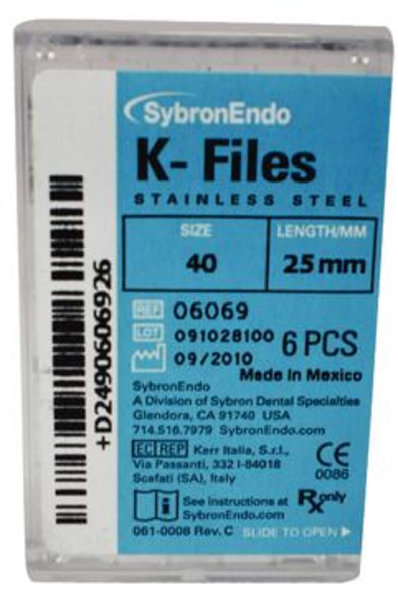 Sybron Endo 06069 Endodontic Hedstrom K-Files, Stainless Steel, Size #40, 25 mm Length (Pack of 6)