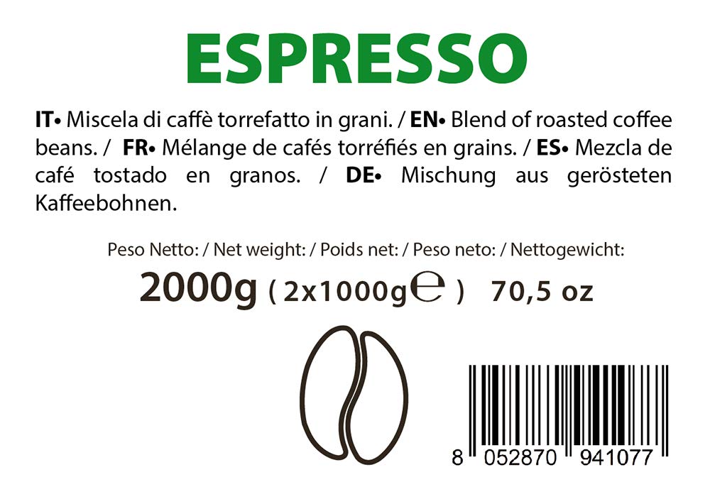Note d'Espresso - Espresso - Café en Grains - 2 x 1000 g