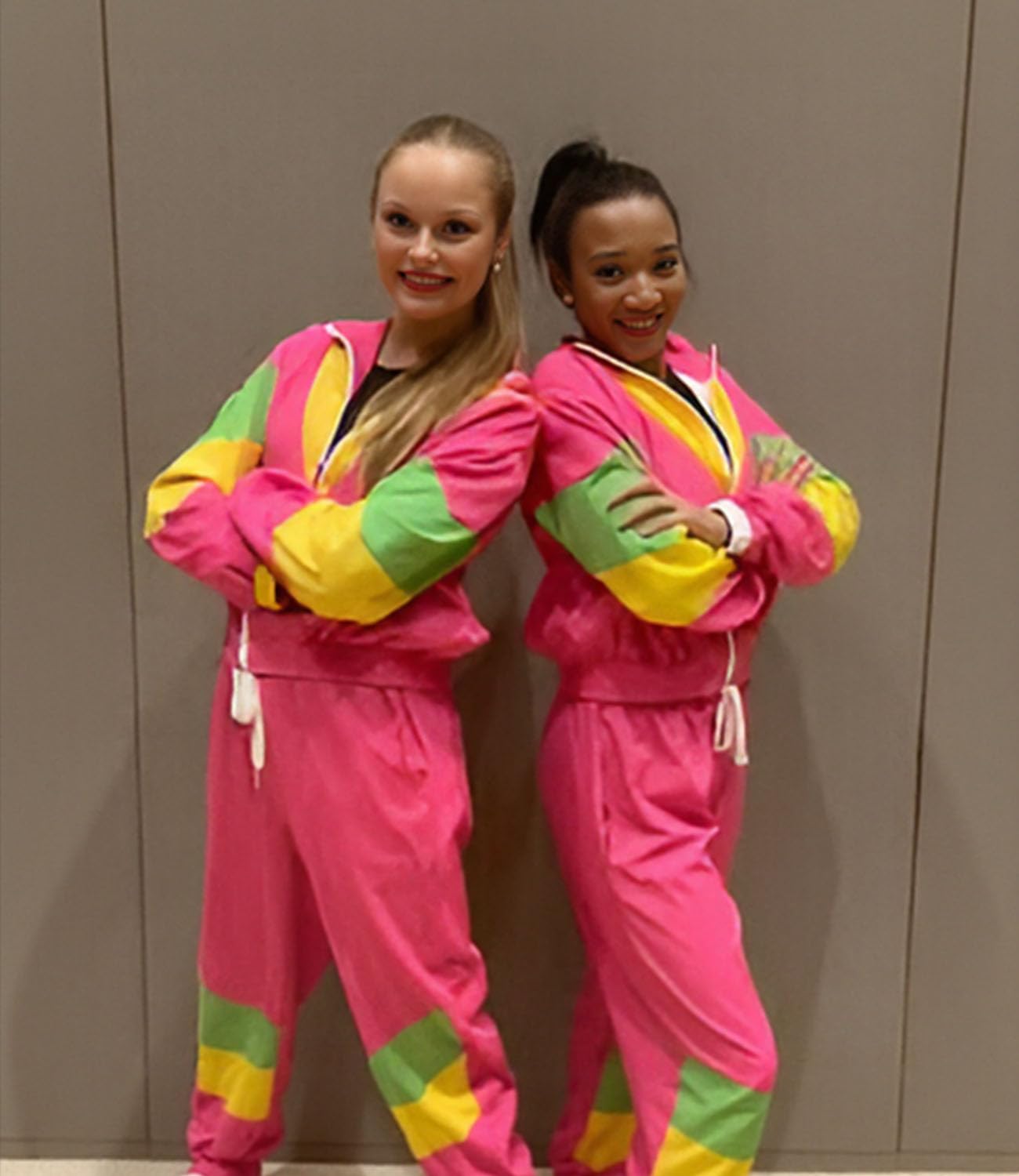 UOUA Frauen Farbe Block 2 Stück 80er 90er Outfits Langärmel Windbreaker Jacke Trainingsanzug Set