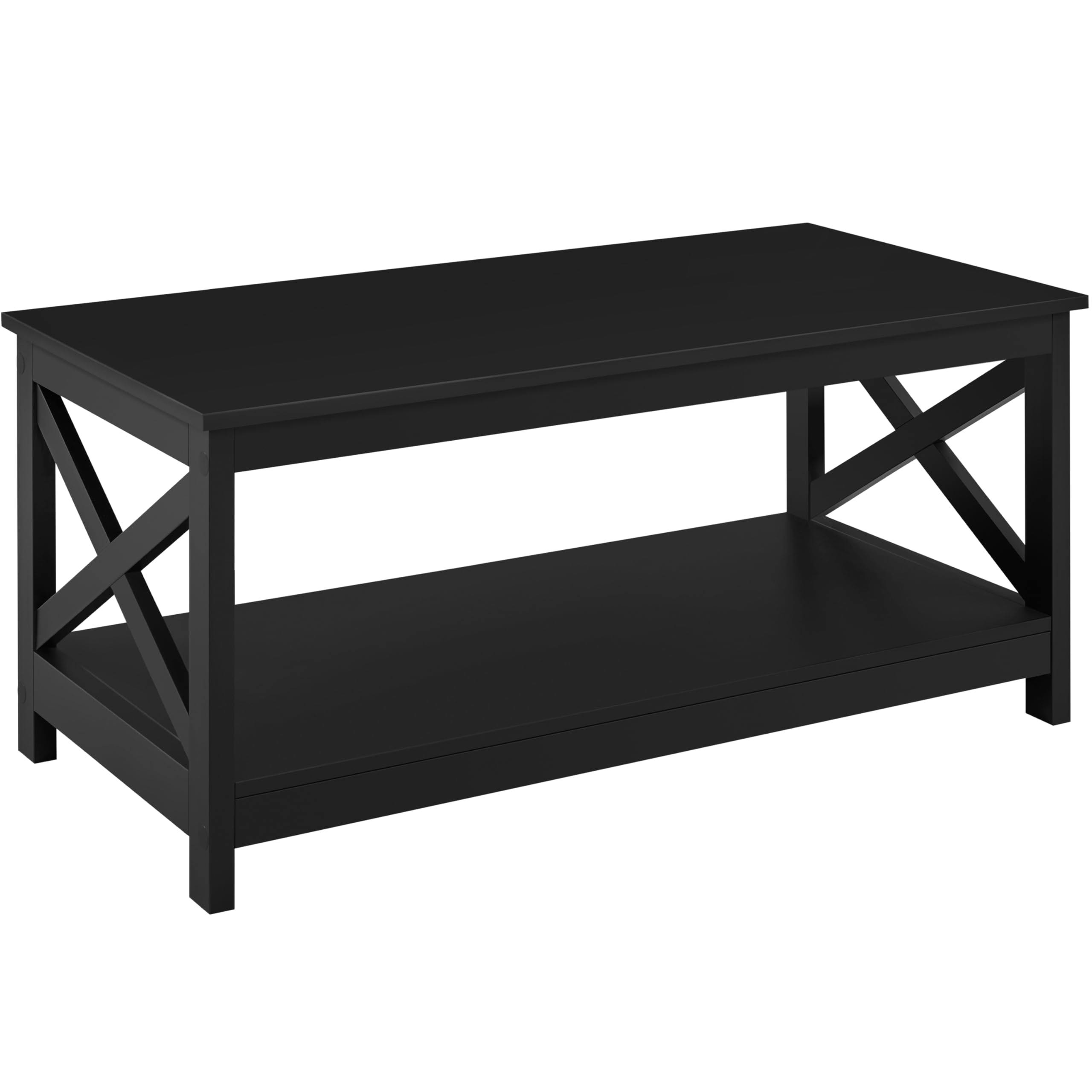 Yaheetech Couchtisch Kaffeetisch mit 2 Ablagen Sofatisch X-Form Stütze Wohnzimmertisch aus Holz Einfacher Aufbau Moderner Beistelltisch für Wohnzimmer/Balkon/Büro, 100 x 50 x 45 cm Schwarz