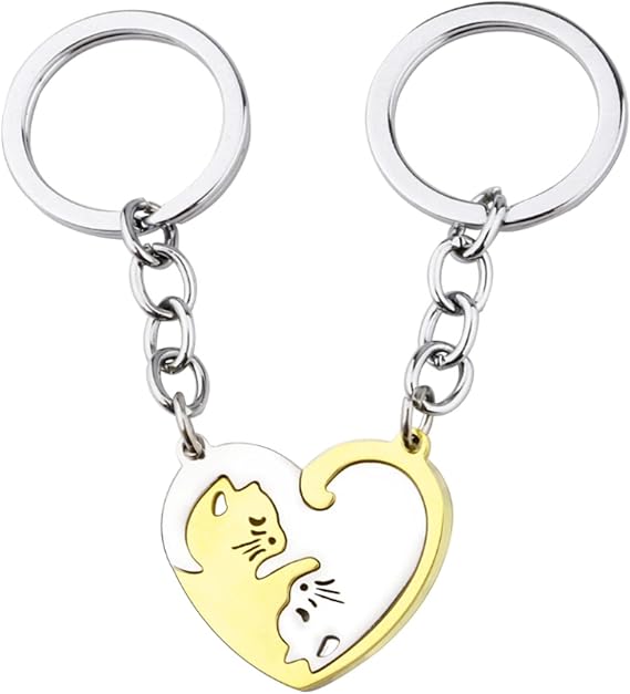 Amazon Co Jp Fogman 猫 ペア キーホルダー カップル お揃い ハート型 可愛い 記念日 プレゼント ゴールドシルバー シューズ バッグ