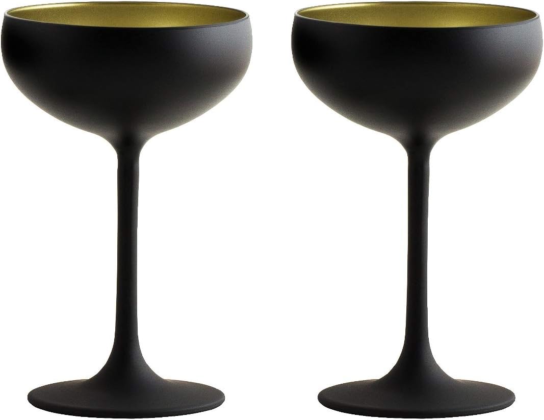 Stölzle Lausitz Olympia Champagne Coupe Glasses, 7.75 Oz (Set of 2) - Elegant Drinkware Set - Lead-Free Crystal Glasses - Ideal for Celebrating Special Moments, Dishwasher Safe (Black/Gold)