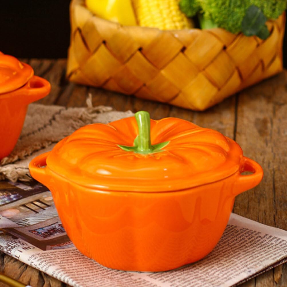 Zucca Cocotte Forno: Ceramica Zucca Zuppa Terrina con Coperchio Raccolta Cucina Dessert Ciotola Stockpot per Ringraziamento Natale Cena Table Centerpiece Arancione