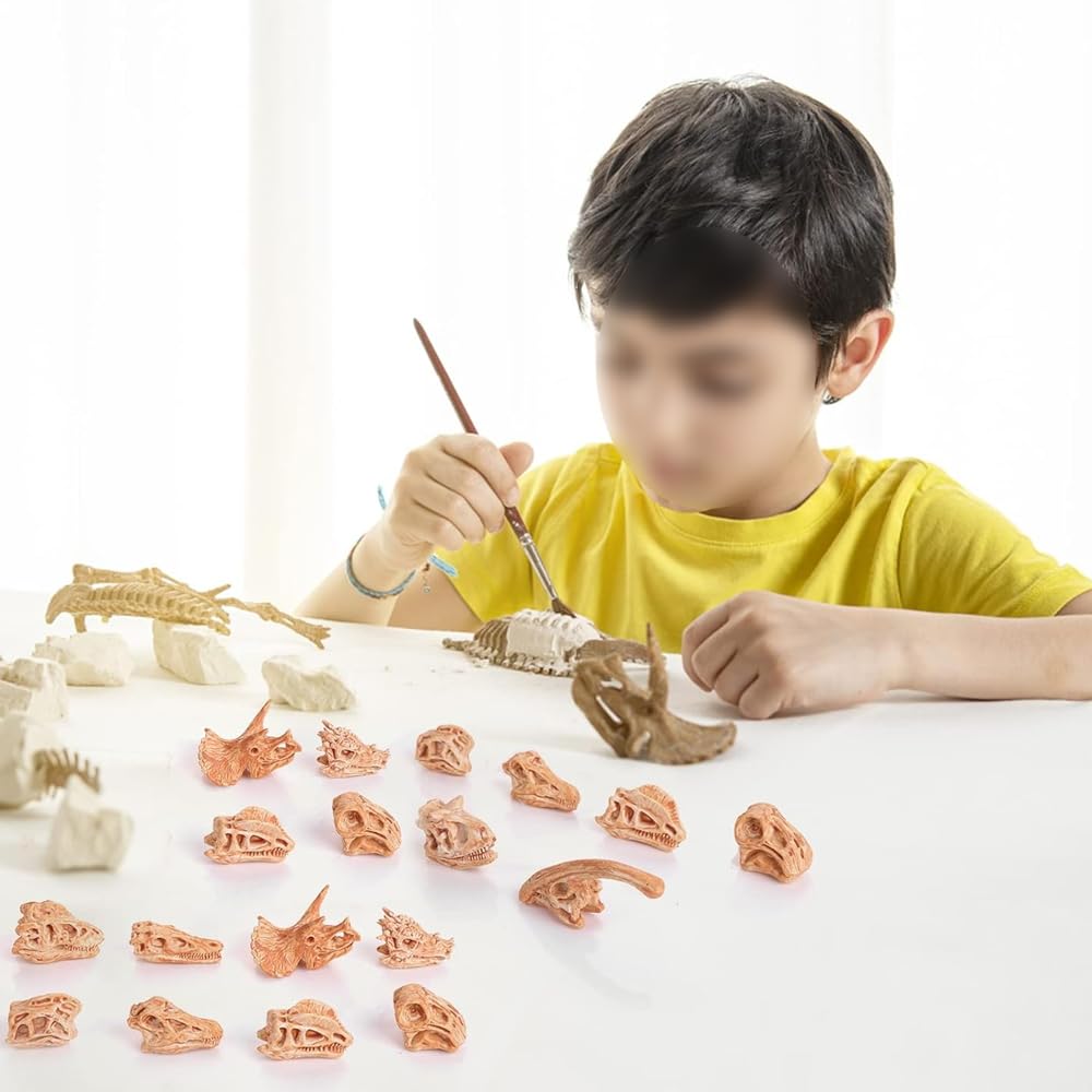 11CPS Mini szkielet g?owy dinozaura, prehistoryczna czaszka zwierz? piaskownica g?owa dinozaura model zestaw - br?zowy
