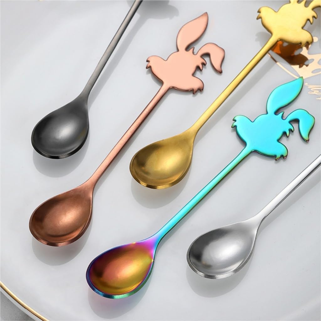 Spoons, Spoons 5-Pack Stainless Steel Spoon Thickened Honey Coffee Spoon Cute Dessert Spoon Cartoon Stirring Spoon, 14cm*2cm