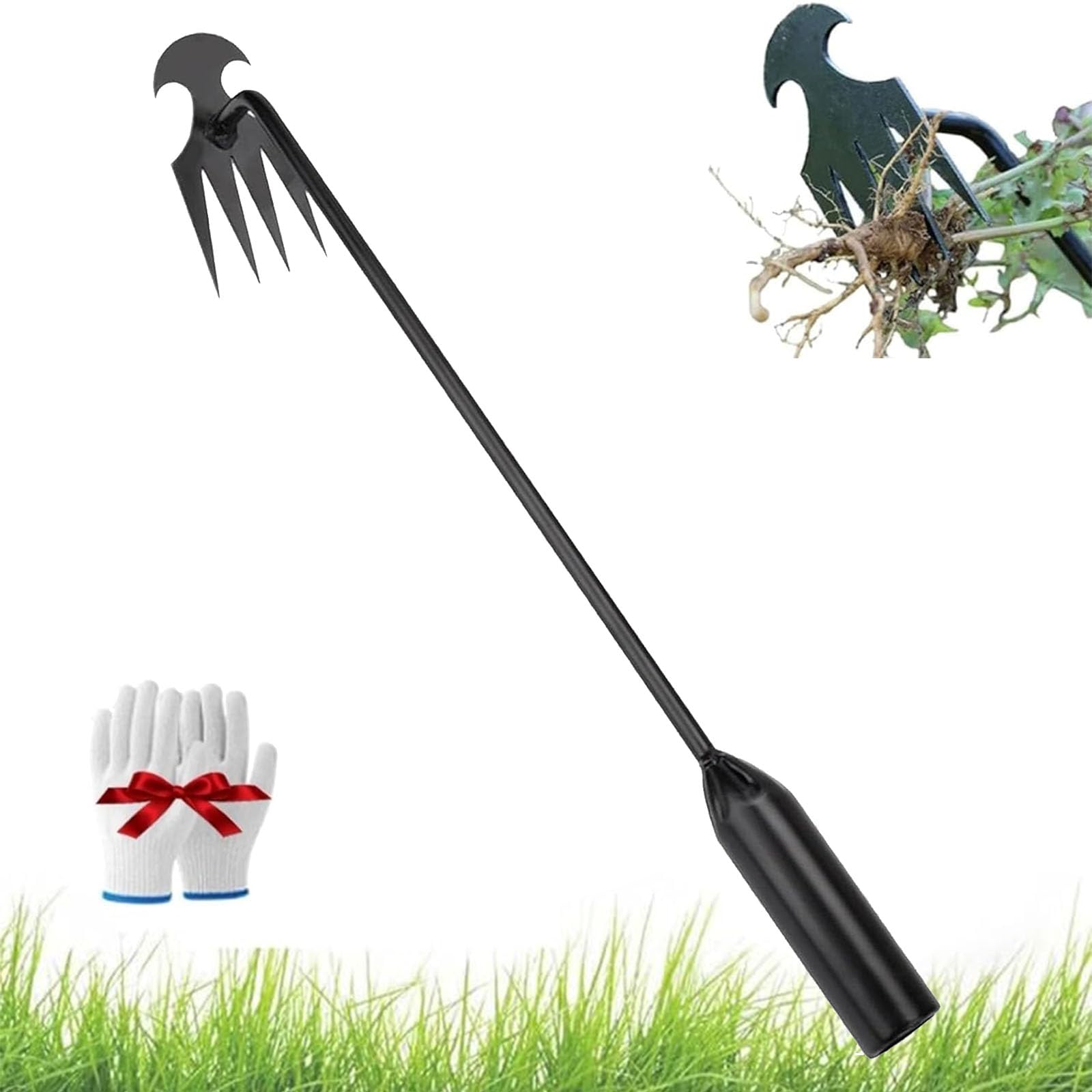Garden Weed Pulling Tool, Manual Weeder Tool, Weed Removal Tool Long Handle, 4 Teeth Manganese Steel Garden Weed Pulling Tool, Uprooting Weeding Tool