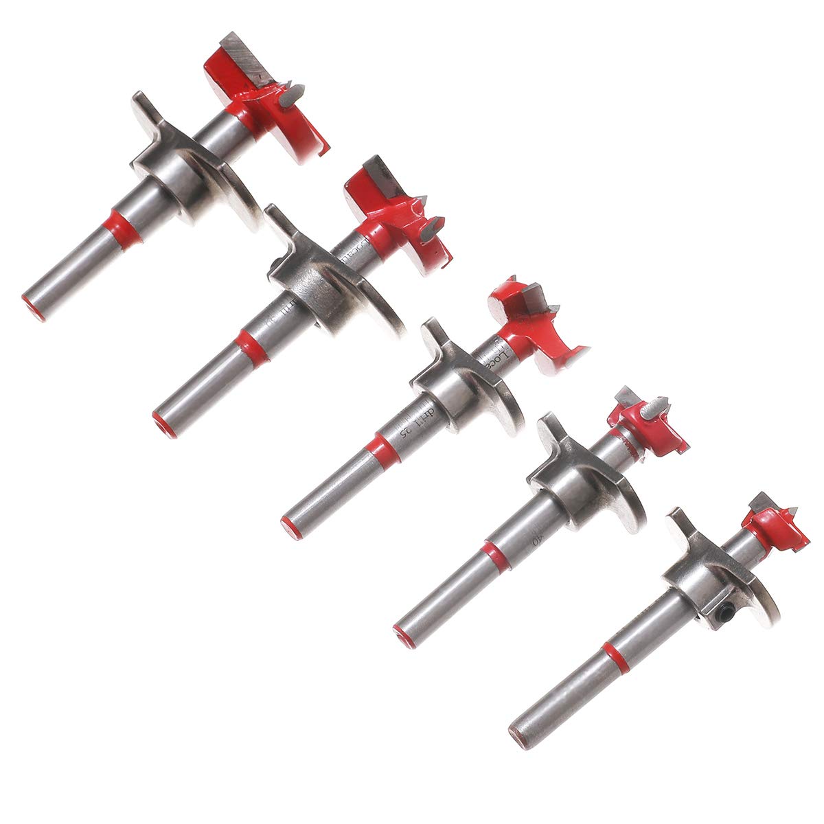 TOPWAY Brocas Forstner Set 5 Piezas, Forstner Bits Broca de Posicionamiento Ajustable de Carburo Cementado de 15-35mm con Tope de Profundidad para Taladrar Orificios de Bisagra de Carpintería