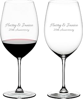 Riedel Personalized Vinum Bordeaux Grand Cru Wine Glasses, Set of 2 Custom Engraved Crystal Red Wine Glasses for Cabernet Sauvignon, St. Emilion, Listrac, Moulis and More